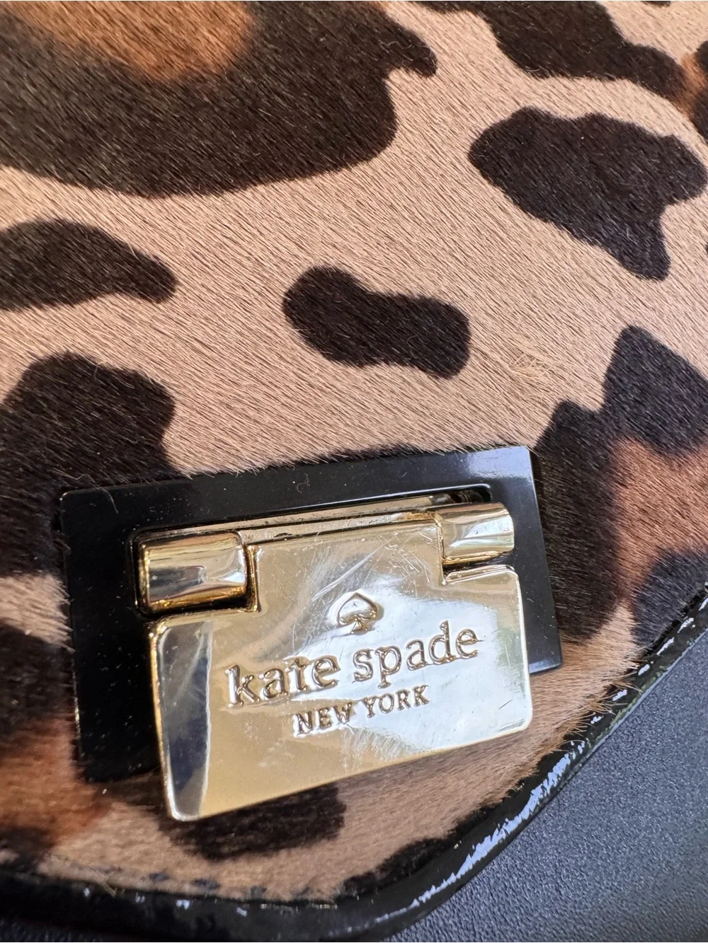 Kate Spade Leopard Calf Hair Wallet On Chain Crossbody Clutch Black